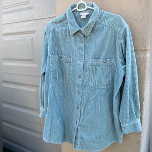Corduroy Long Sleeve Button Down sea foam Sage oversized collared shirt